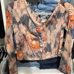 Commense Artistic Print Long Sleeve Blouse